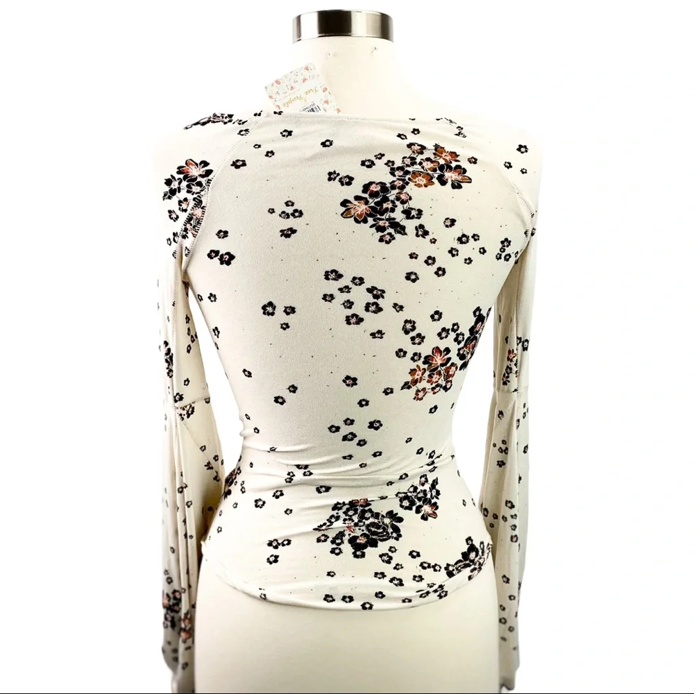 NEW Free People To The Tropics Bodycon Top Cream Tea Floral Print Size XS - Picture 5 of 13